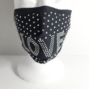 Love Rhinestones Bling Face Mask Black